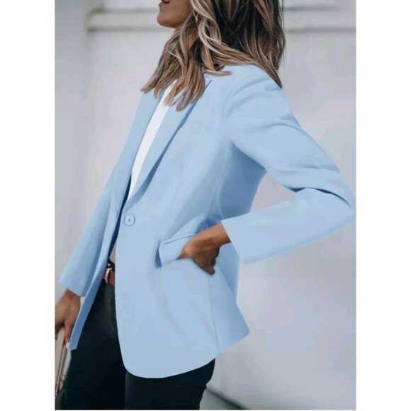 Cicy Bell Womens M Blazer Button Closure Sky Blue Office Career  Business NWT - Picture 2 of 5